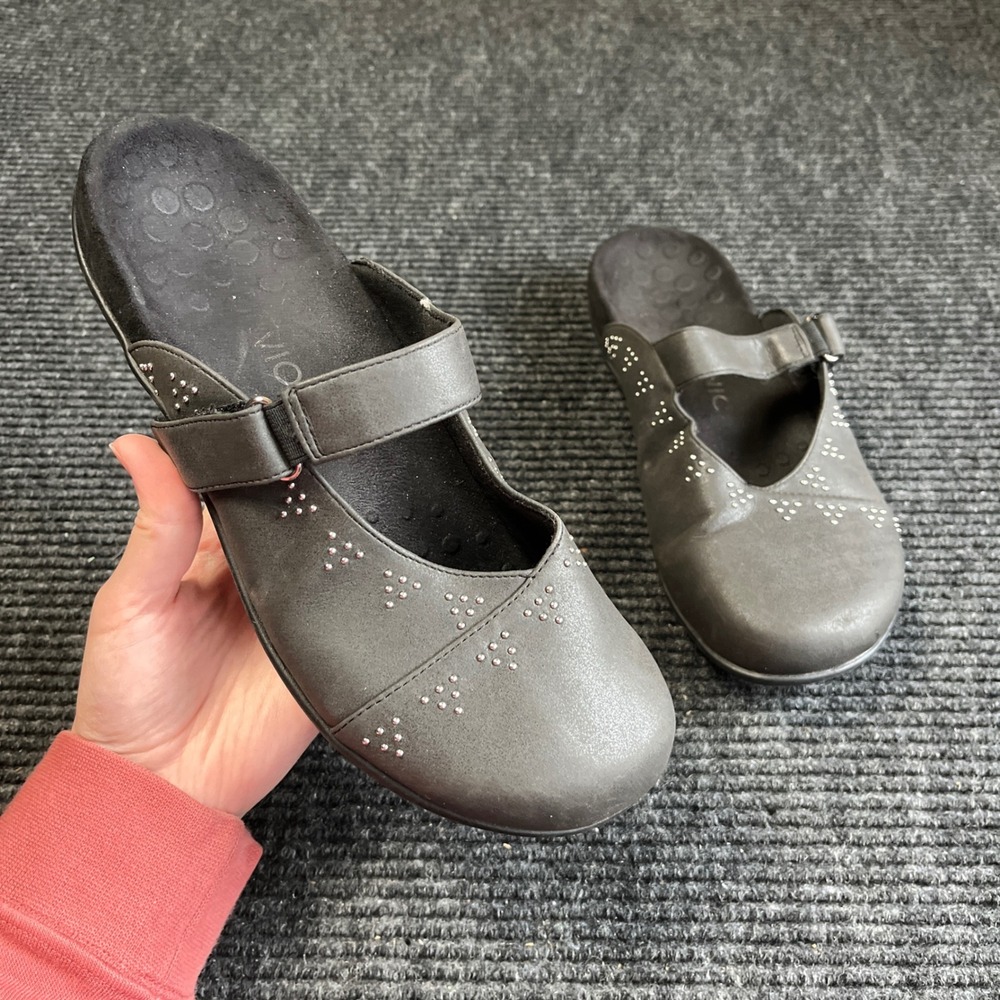 Vionic Marjie Mule Women 10 Black Studded Mary Jane Orthotic Comfort Clog slipon